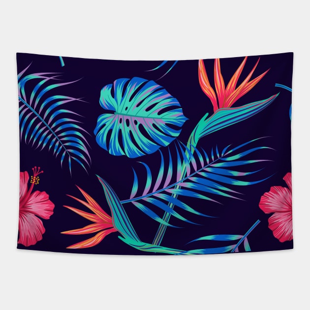 Hawaiian Islands Blue Pink Teal Flower Hibiscus Tapestry by Vera Designs