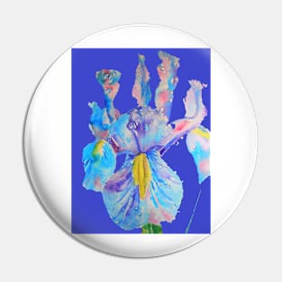 Iris Watercolor Painting - Blue with Raindrops - on Navy Pin