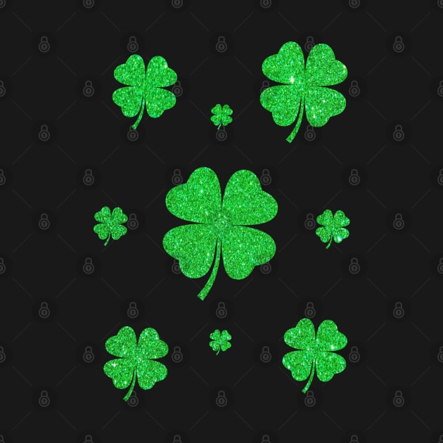 St Patricks Day, 4 Leaf Bright Green Faux Glitter Clovers by Felicity-K