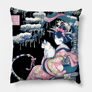 Japanese Girl With Dragon and Cats T-Shirt 03 Pillow
