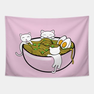 Tasty noodle soup in a pink bowl Tapestry