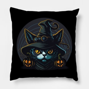 Scary Black Cat Witch Pillow