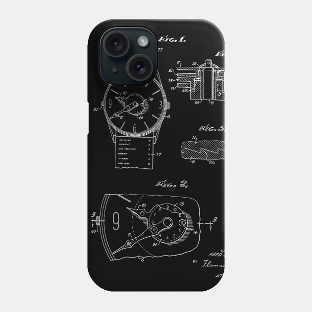 push button time zone watch Vintage Patent Hand Drawing Phone Case by TheYoungDesigns