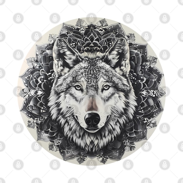 Mandala - Wolf B&W by aleibanez