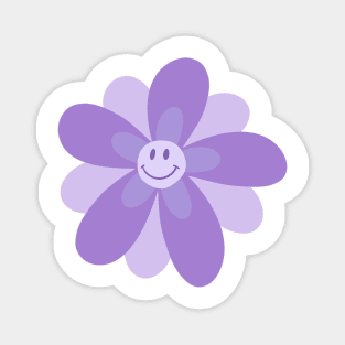 Bright and Cheerful Flower Smiley Face - digital lavender Magnet