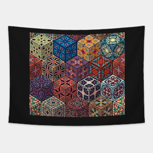 Mandala Geometric Cube Pattern Tapestry