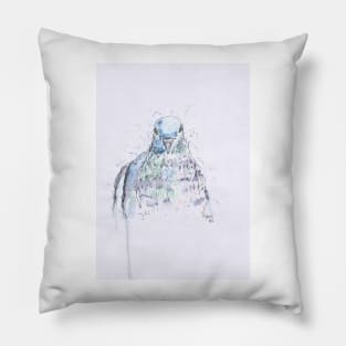 Pen and watercolour pencil pigeon drawing. Pillow