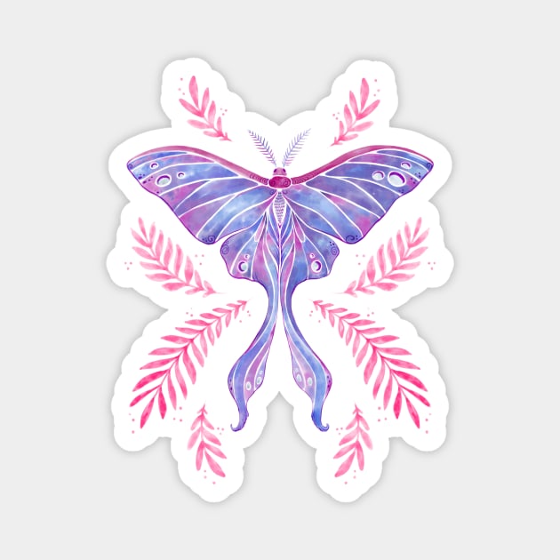 Violet Watercolor Luna Moth Magnet by Serena Archetti