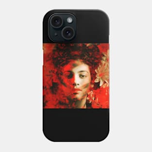 Beautiful girl face, near flowers. Red light. Sof part and rough dark part. Phone Case