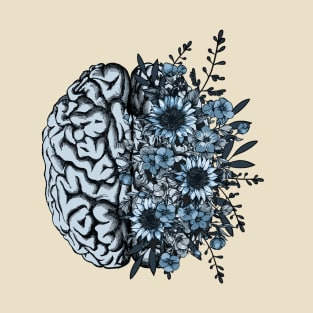 Blue Brain and flowers sunflowers, Positivity, creativity, right hemisphere brain, health, Mental T-Shirt