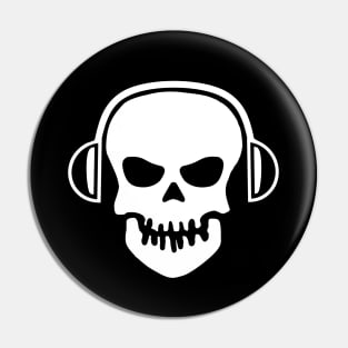 White Skull With Headphones Pin