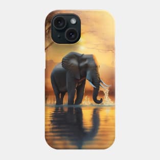 Elephant in a golden lake Phone Case