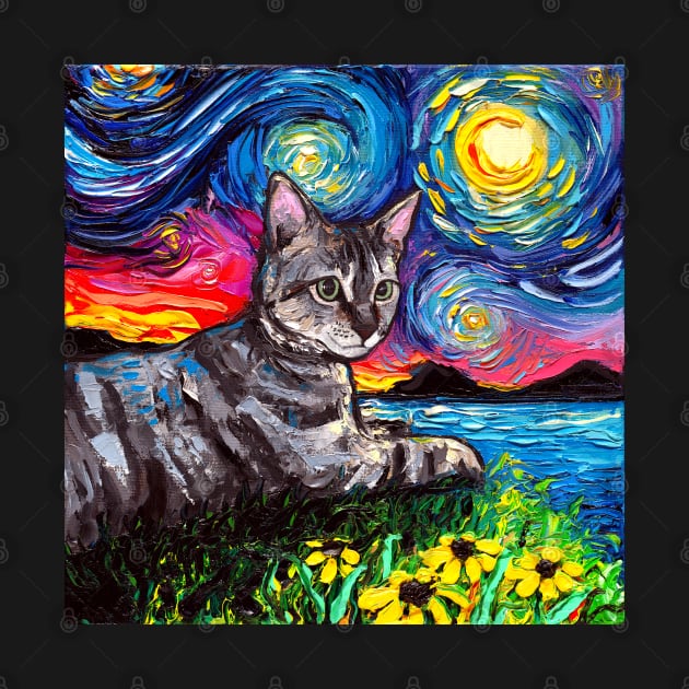 Tabby Tiger Cat Starry Night by sagittariusgallery