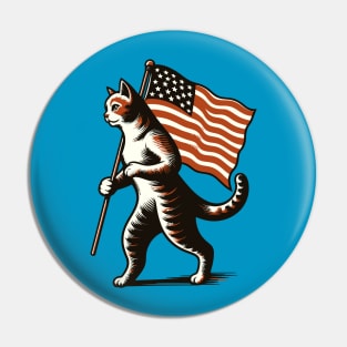 Cat carrying an American flag Pin