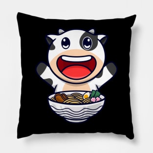 cow eating ramen noodles Pillow