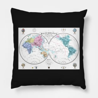 World map wall art 1876 dorm decor mappemonde from french school Art Print Pillow