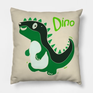 cartoon style illustration of a cute green dinosaurs Pillow