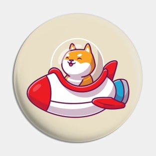 Cute Shiba Inu Riding Rocket Pin