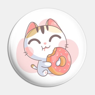 Kitten character eating a donut Pin