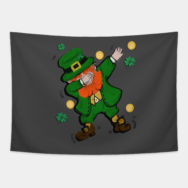 Dabbing Leprechaun St Patricks Day Funny Shamrocks & Coins Shirt and Gifts Tapestry by tamdevo1