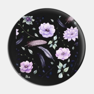 Seamless Pattern of Watercolor Feathers and Flowers Pin