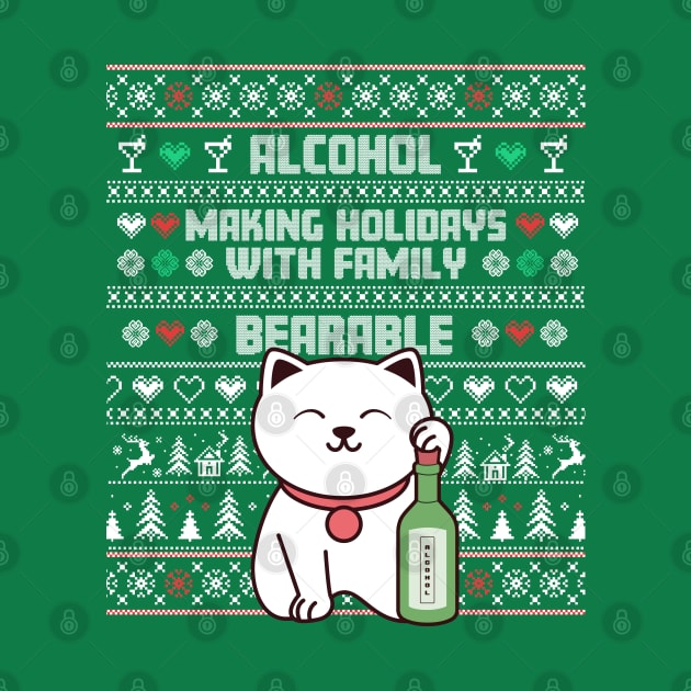 Ugly Christmas Sweater - Cute cat drinking alcohol by MiaouStudio