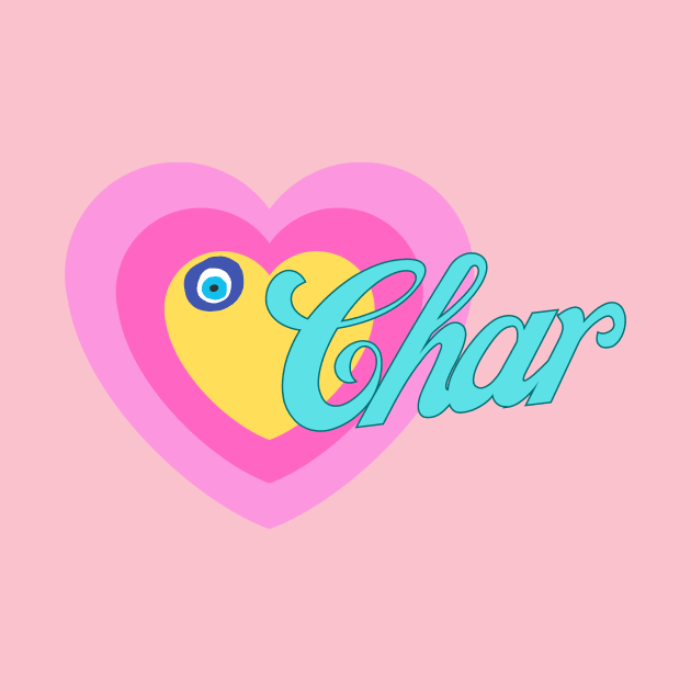 Char in Colorful Heart Illustration with Evil Eye by jetartdesign