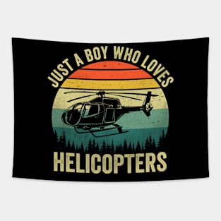 Just A Boy Who Loves Helicopters Funny Vintage Tapestry