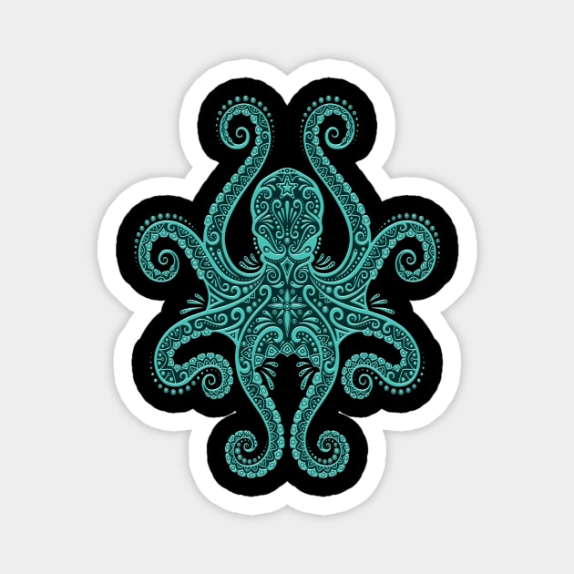 Intricate Teal Blue Octopus Magnet by jeffbartels