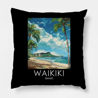 A Vintage Travel Illustration of Waikiki - Hawaii Pillow