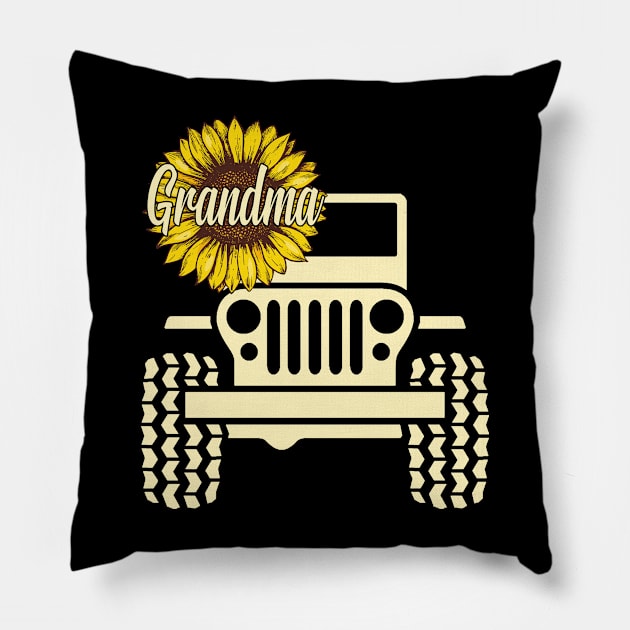 Jeep Sunflower Jeep Grandma Jeep Women Pillow by Jane Sky