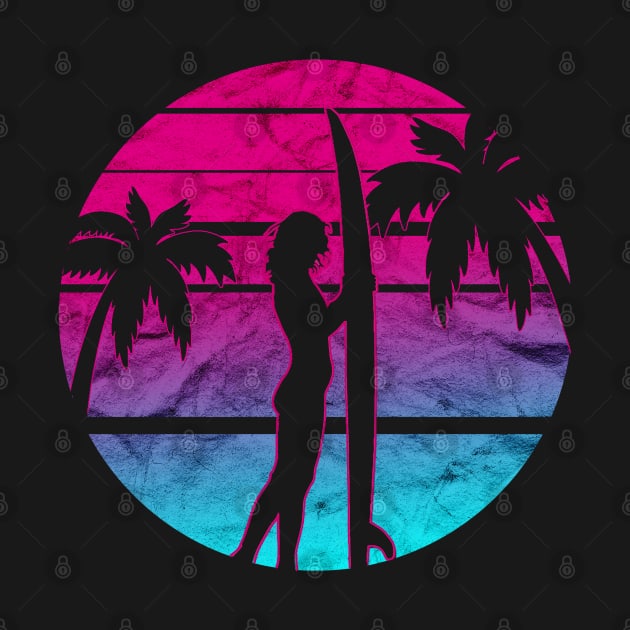 Surfer Girl Palm Trees Sunset by Rebrand