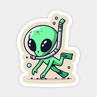 funny green alien Snorkeling Magnet