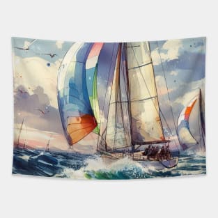 Abstract looking illustration of a sailboat race Tapestry