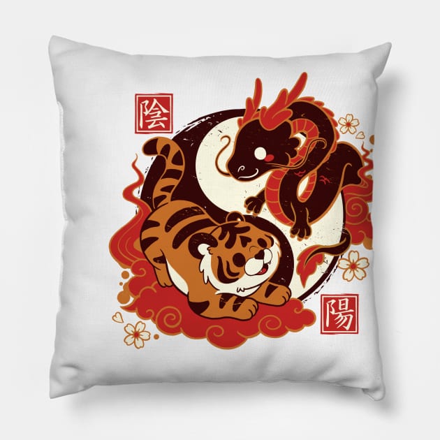 yin and yang tiger and dragon Pillow by NemiMakeit