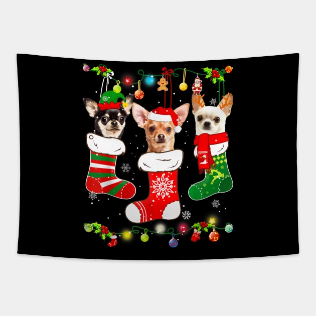 Chihuahua Christmas Lights Funny Xmas Dog Lover Tapestry by Buleskulls 