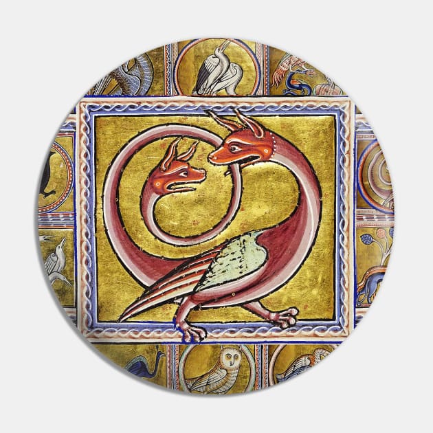 MEDIEVAL BESTIARY,TWO HEADED RED DRAGON, FANTASTIC ANIMALS IN GOLD RED BLUE COLORS Pin by BulganLumini