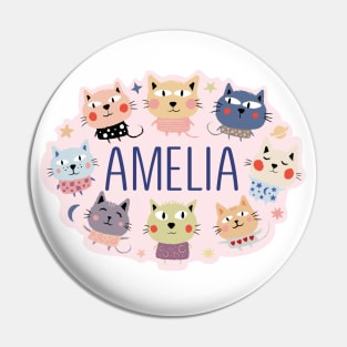 Amelia name with cartoon cats Pin