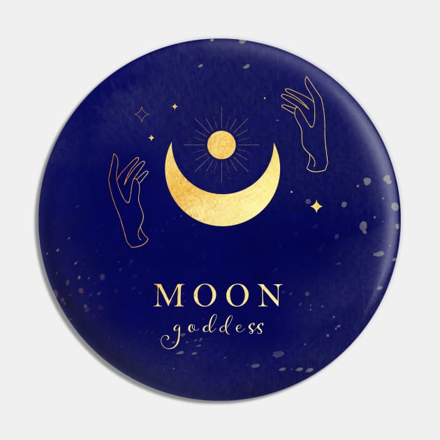 Golden Moon Goddess on Dark Blue Galactic Background Pin by Lucia