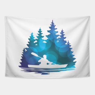 Blue Abstract Kayaker Silhouette Tapestry