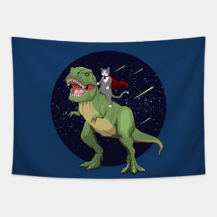 Hero Cat Riding T-Rex Dinosaur Cosmic Tapestry