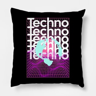 TECHNO  - Grid Globe (White/pink/blue) Pillow