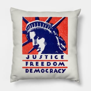 WWII Justice, Freedom, Democracy Pillow