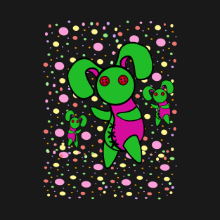 Button Eyes Rabbit on Black T-Shirt