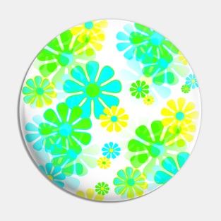 60's Retro Groovy Mod Flowers in Blue, Green and Yellow Pin