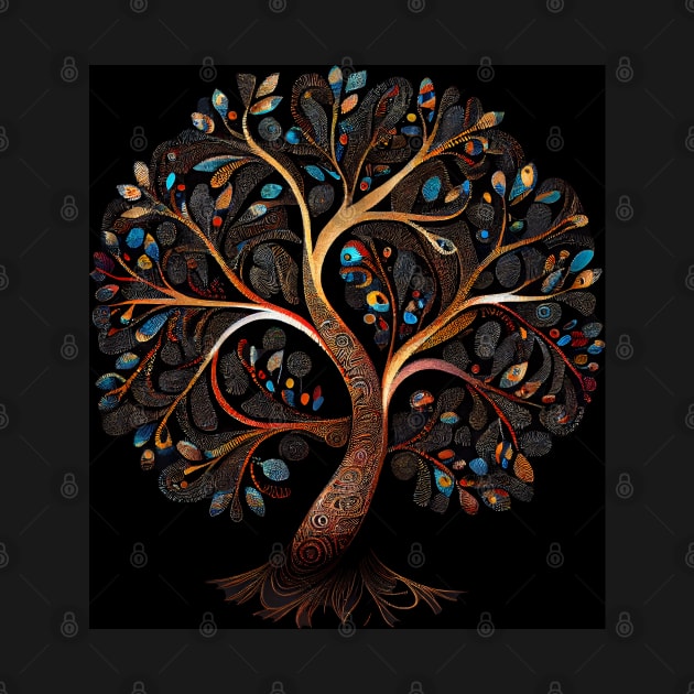 Aboriginal Art Inspired Tree of Life a digital dot art painting by Mimeographics