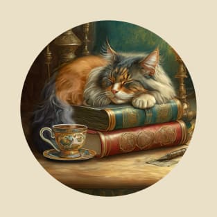 Books, Tea and a Cat T-Shirt