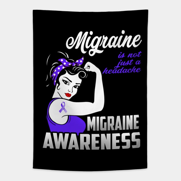 Migraine Awareness Headache Pain T-Shirt Migraine Is Not Just A Headache Purple Ribbon Warrior Gift Tapestry by Otis Patrick