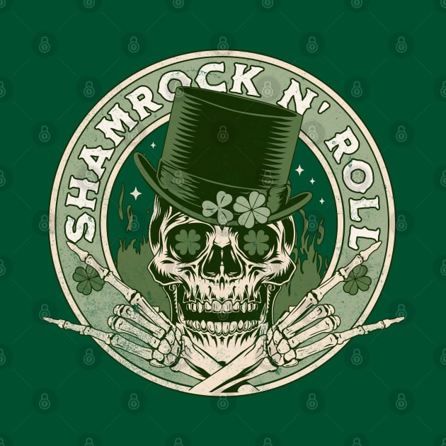 Shamrock and Roll - Rock and Roll Saint Patrick's Day Skull by OrangeMonkeyArt