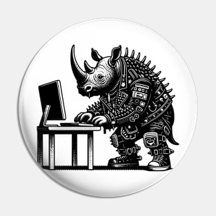 Punk Rock Goth Rhino on Computer Vintage Style Pin